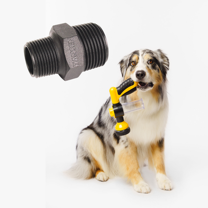 The Groomi: A Hydro Hound adapter connecting a pet bathing hose to an indoor shower, making it easy to give dogs a warm and comfortable bath.