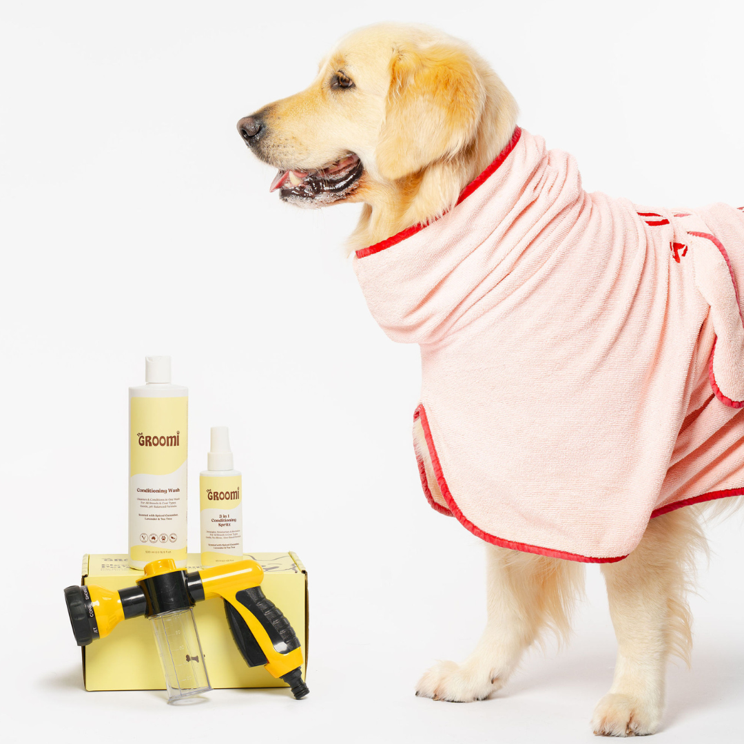 Bath Bundle for Dogs: Includes Hydro Hound, Conditioning Wash & Spritz. Achieve professional grooming results at home—quick, deep clean with a soft, shiny coat. Suitable for all breeds. Vegan, organic.